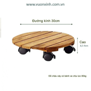 Đế gỗ Tròn lót chậu cây có bánh xe 30cm